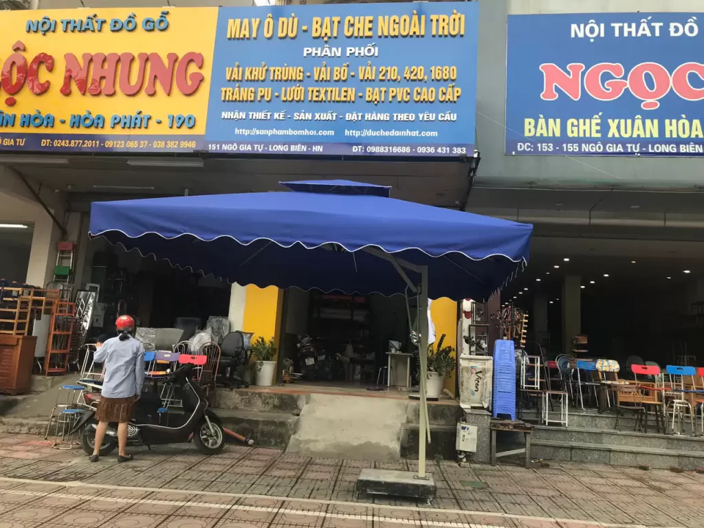 Dù lệch tâm vuông xanh da trời 3m x 3m 2 tầng
